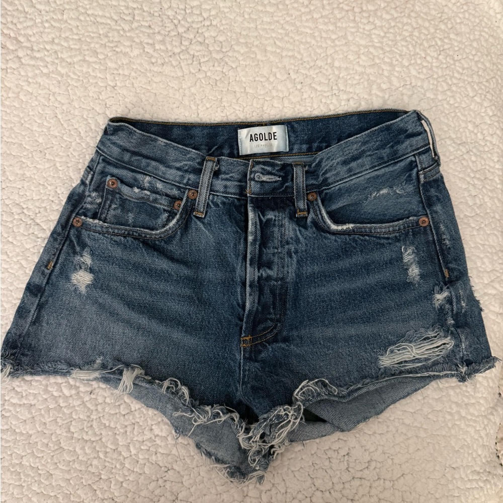 Agolde Blue Jean Shorts Distressed Cut-Offs